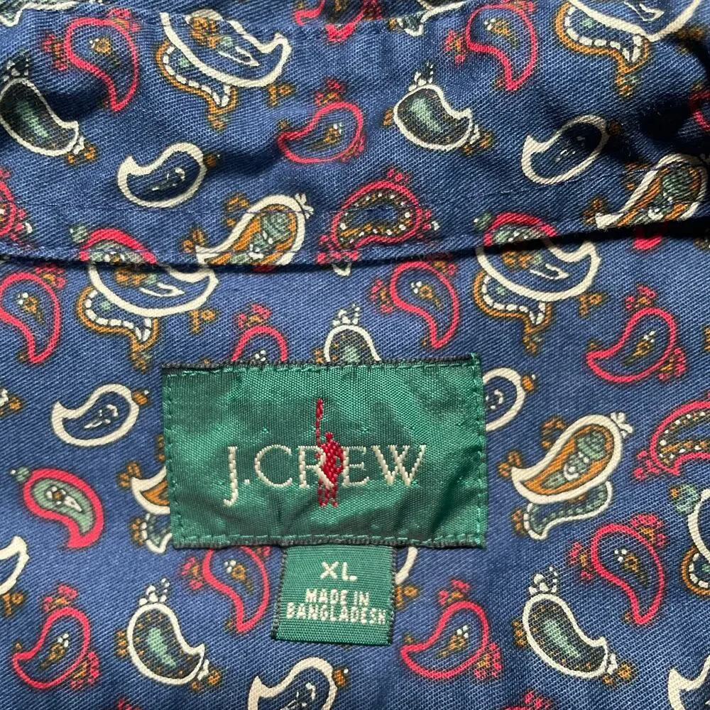 J Crew Oarsman Shirt Mens Large Blue Paisley Classic Preppy Academia Casual